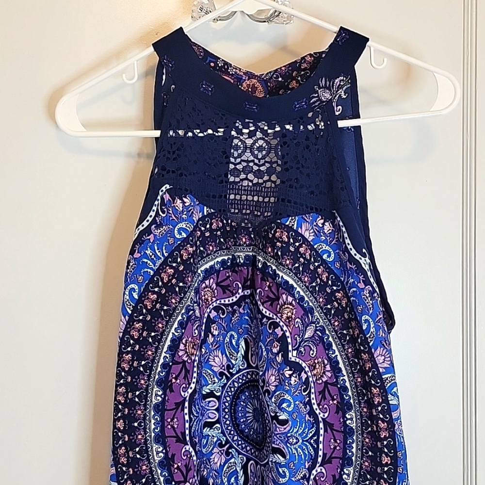 Xhilaration Navy Blue Halter Mandala Dress-Size L